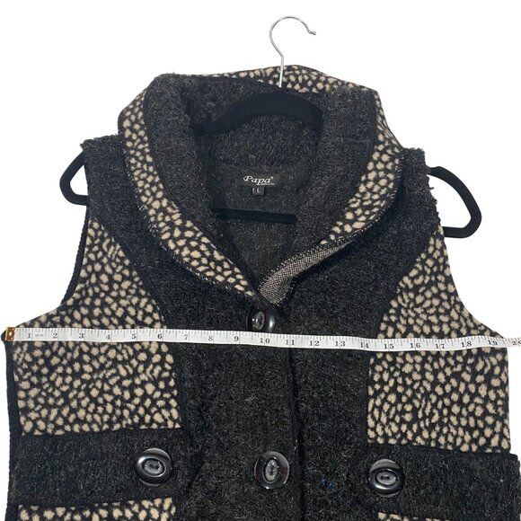 Papa textured high pile fuzzy tunic vest Wool Blend big Buttons artsy size L - Picture 9 of 11